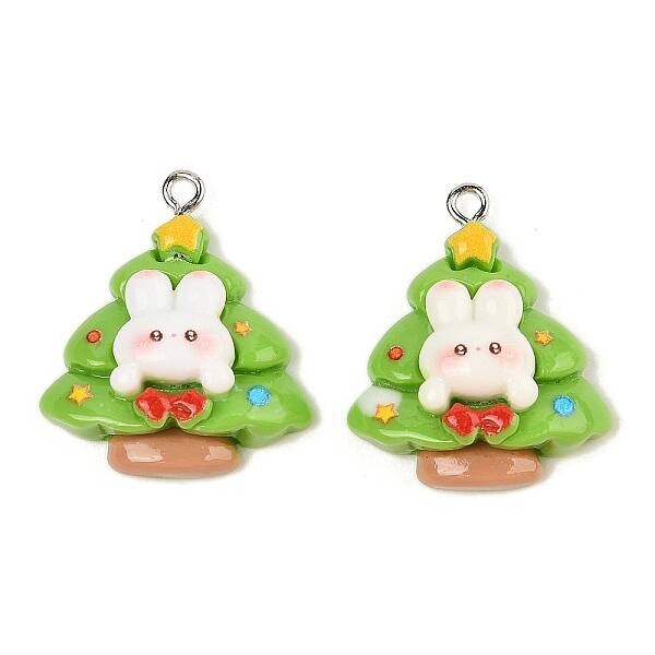 Christmas Theme Rabbit Opaque Resin Pendants