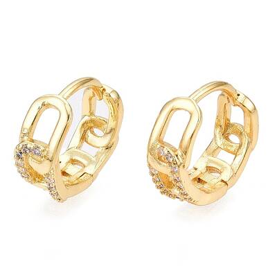 Brass Micro Pave Clear Cubic Zirconia Hoop Earrings