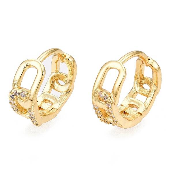 Brass Micro Pave Clear Cubic Zirconia Hoop Earrings