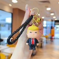New Cut Cartoon Trump Figurine Keychain - Funny PVC Doll with Red Tie, Black Braided Cord - Ideal Novelty Car Accessory & Uni...