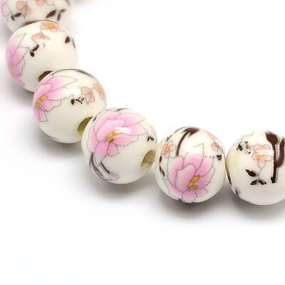 Handmade Flower Printed Porcelain Ceramic Beads Strands