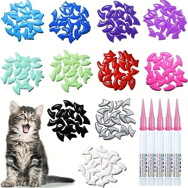 Random Color Anti-scratch Cat Nail Cover, 100pcs Cat Paw Protector, Cat Nail Art Kit, Cat Supplies, Cat Nail Caps,  Claw Caps
