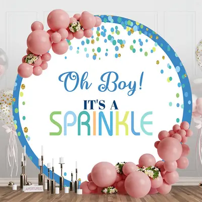Oh Boy Its A Sprinkle Round Baby Shower Backdrop