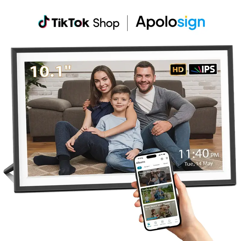Nixplay Digital Picture Frame, ApoloSign 10.1 15.6 WiFi Video Decor Frame, Free APP, Wall Mountable, HD Touch Screen Disp...
