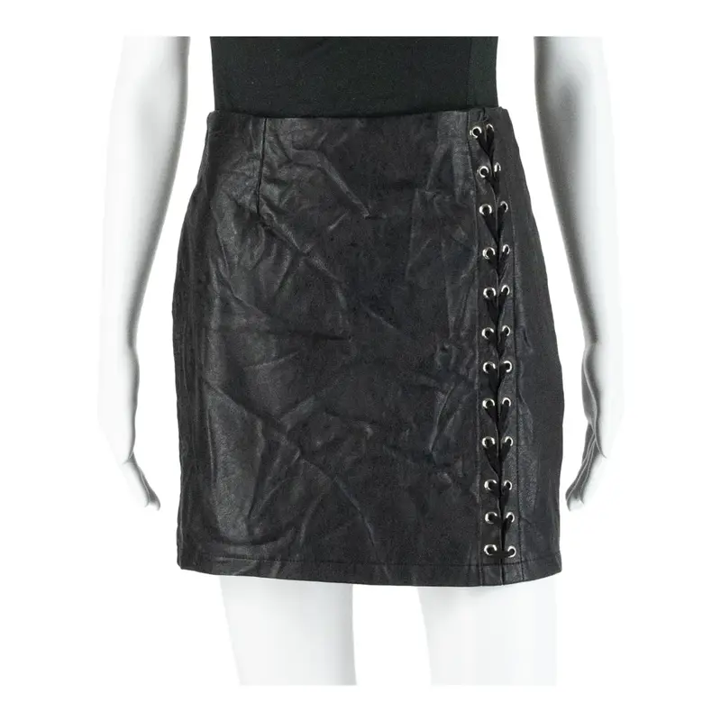 VINCEOTTO Faux Leather Lace Up Womens Pencil Skirt Black Short M
