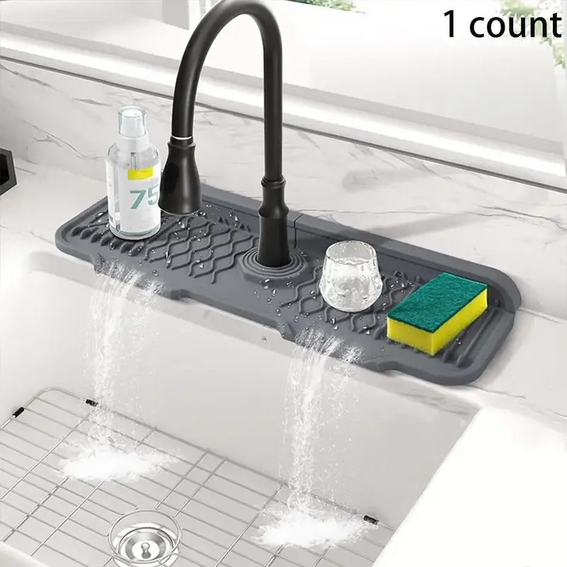 Silicone Faucet Drip Mat for Fall Gift, 1 Count Kitchen Counter Top & Sink Drain Mat, Sink Soap Sponge Holder, Sink Splash ...