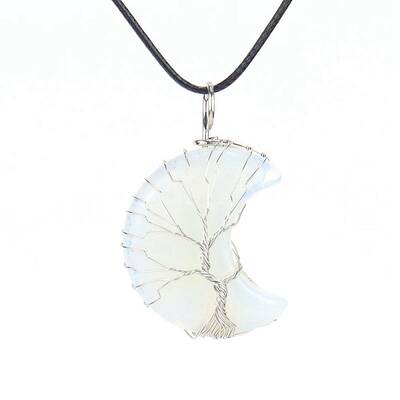 Opalite Crescent Moon Pendant Necklaces