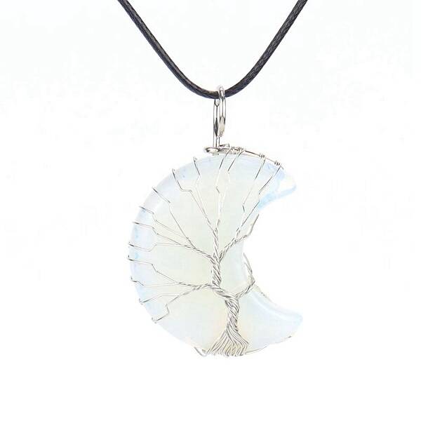 Opalite Crescent Moon Pendant Necklaces