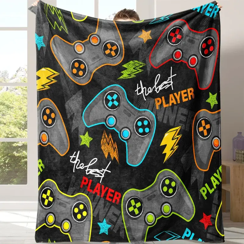 Gamepad Pattern Flannel Blanket with Storage Bag, 1 Count Soft Throw Blanket for Sofa, Bed, Couch, Warm & Comfortable Blanket...