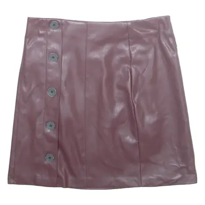 PULL&BEAR Buttoned Womens Straight Skirt Maroon Short Leather XS