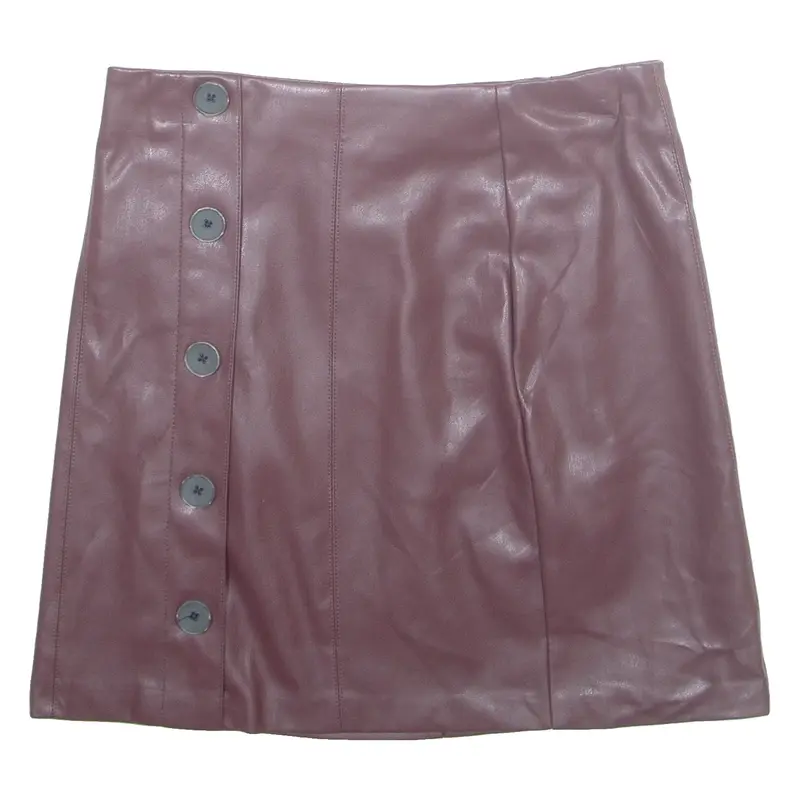 PULL&BEAR Buttoned Womens Straight Skirt Maroon Short Leather XS