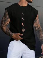 Men's Moon Print Wide Shoulder Vest, Regular Fit Casual Sleeveless Graphic Tank Top for Summer, Men's Top for Daily Wear