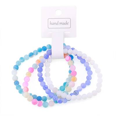 4Pcs Natural Weathered Agate Stretch Bracelets Sets for Women