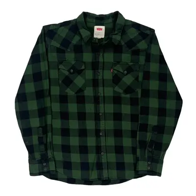 Levis Checked Flannel Shirt - Large Green Cotton