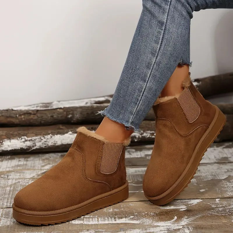 Women's Boots Stylish Comfortable Faux Leather Suede Flat Slip-On Snow Boots for Warmth and Fashion - Short Design Shoes for ...