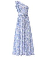 BTFBM Women Summer One Shoulder Floral Wedding Guest Dresses Sleeveless Smocked Ruffle Flowy Beach Vacation Maxi Dress
