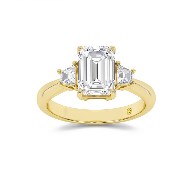 Nova Three Stone Emerald Cut Lab Grown Diamond Engagement Ring | 18K Yellow Gold 3 3/4 CT. TW.