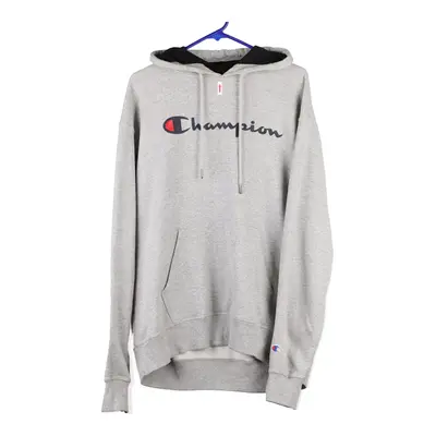 Champion Spellout Hoodie - Large Grey Cotton Blend