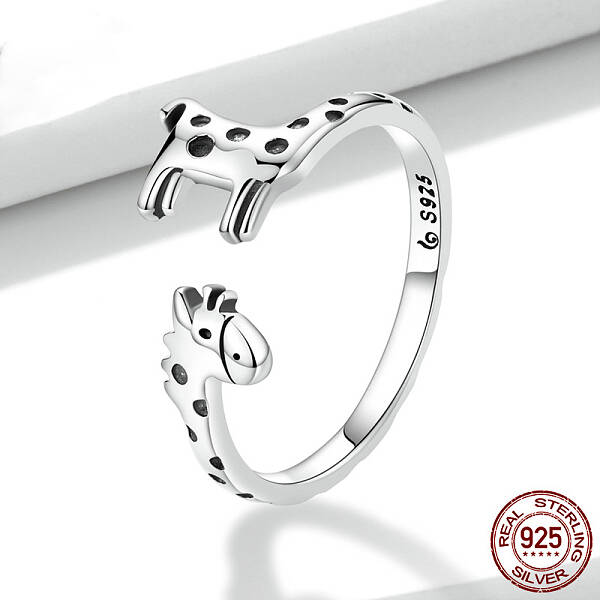 Giraffe 925 Sterling Silver Adjustable Cuff Rings for Women