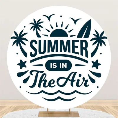 Ink Color Sun Coconut Tree Round Summer Backdrop - Aperturee