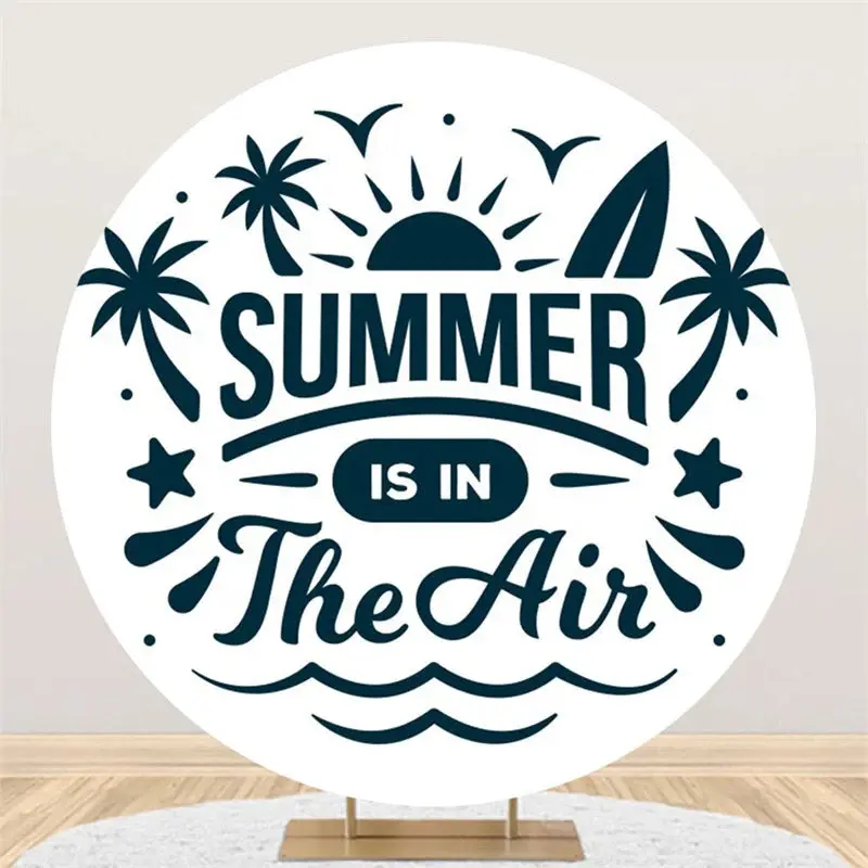 Ink Color Sun Coconut Tree Round Summer Backdrop - Aperturee