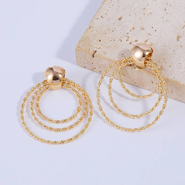 Triple Ring Brass Stud Earrings