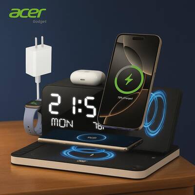Acer 7-in-1 Wireless Charging Station with 30W Adapter for iPhone 17/16/15/14/13/12 Pro Max, Apple Watch, AirPods, Bluet