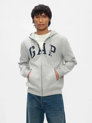 Gap Men's VintageSoft Arch Logo Full-Zip Hoodie  - Gender Neutral