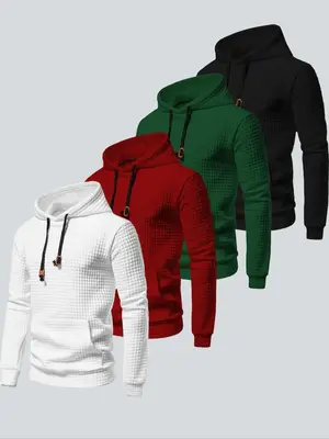 Men's Textured Pocket Drawstring Hoodie, Regular Fit Casual Long Sleeve Hooded Sweatshirt for Fall & Winter, Men's Clothes fo...