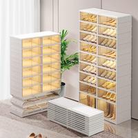 Lingrong 9-Tier Foldable Light Shoe Rack Organizer Collapsible & Stackable Plastic Storage Clear Narrow Cabinet for Space-Sav...