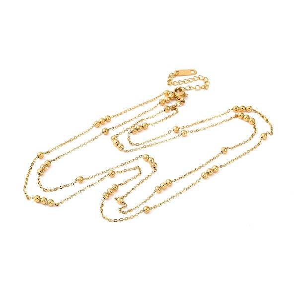Ion Plating(IP) 304 Stainless Steel Ball Double Layer Necklaces for Women