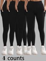 Women's Solid Sports Leggings, Casual Comfy Breathable Skinny Pants for Yoga Gym Workout Running Exercise, Ladies Sportswear ...