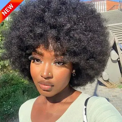 Short Curly Afro Curly Wig Fluffy Wig 180% Density Machine Made