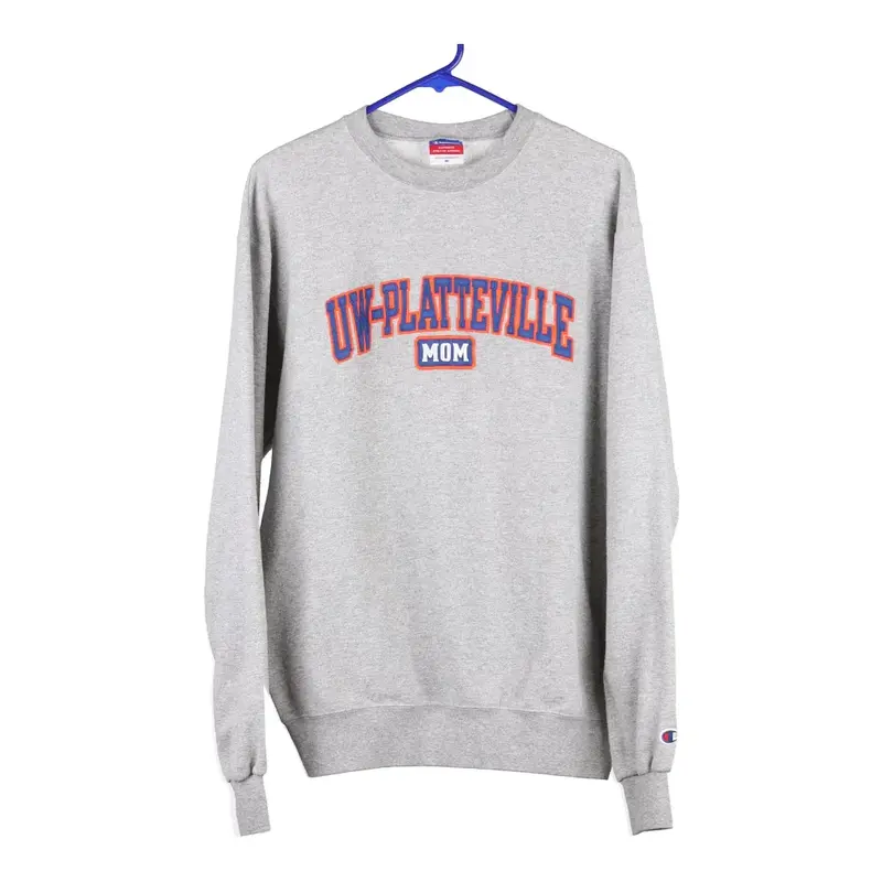 UW-Platteville Mom Champion College Sweatshirt - Medium Grey Cotton Blend