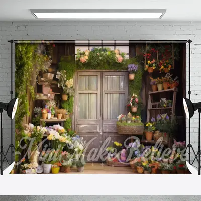 Weathered Wood Door Fresh Flowers Spring Backdrop - Aperturee