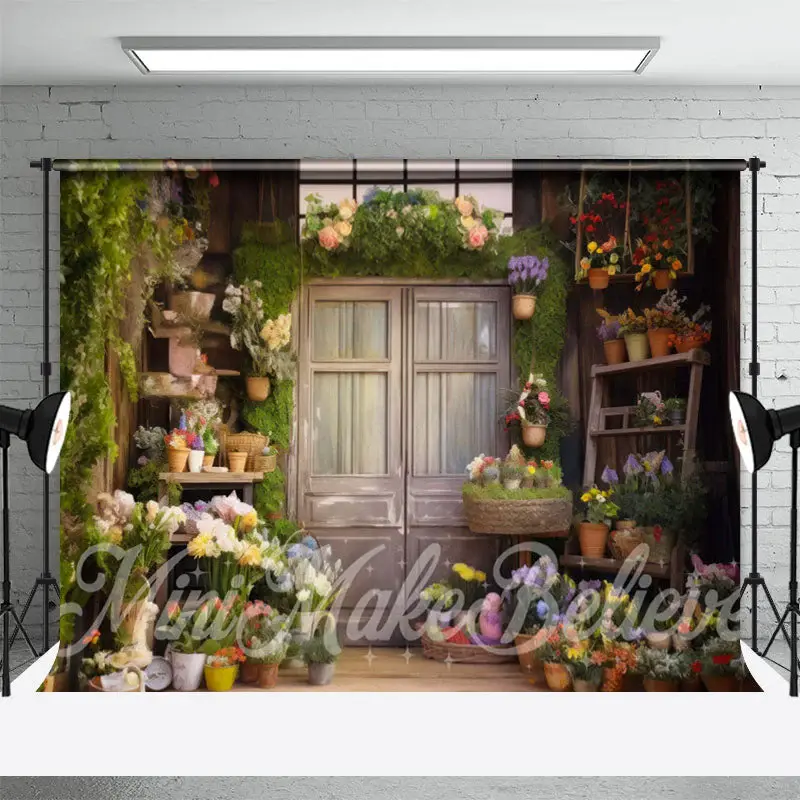 Weathered Wood Door Fresh Flowers Spring Backdrop - Aperturee