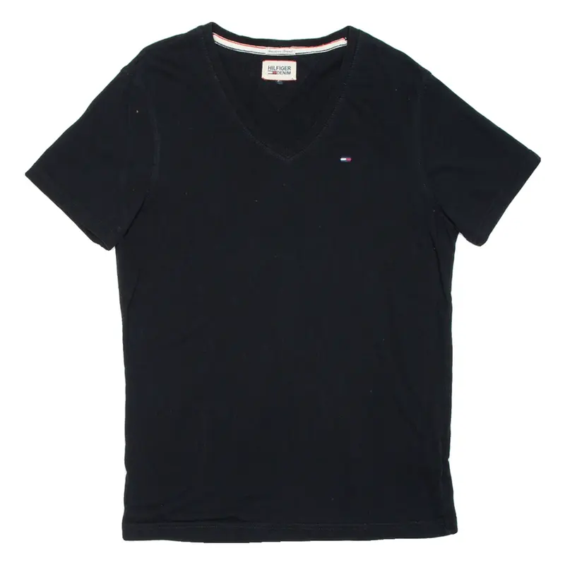 TOMMY HILFIGER Womens T-Shirt Black V-Neck S
