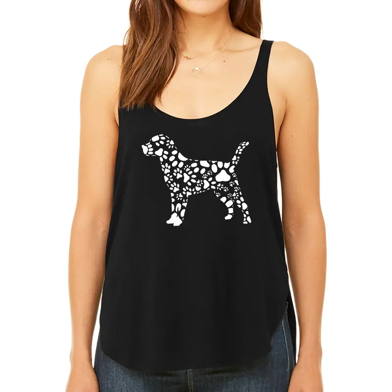 Dog Paw Prints - Women's Premium Word Art Flowy Tank Top - Black - X-Large