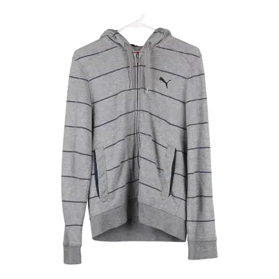 Puma Striped Hoodie - Small Grey Cotton Blend