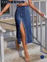 Women's Plain Button Front High Waist Denim Skirt, Fashion Casual A Line Midi Denim Skirt for Daily Outdoor Wear, Ladies Loos...