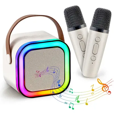 Mini karaoke machine with microphone sound system, portable karaoke machine with 2 wireless microphones, birthday gifts for g...