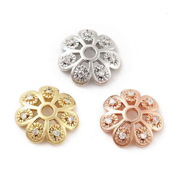 Brass Micro Pave Clear Cubic Zirconia Bead Caps