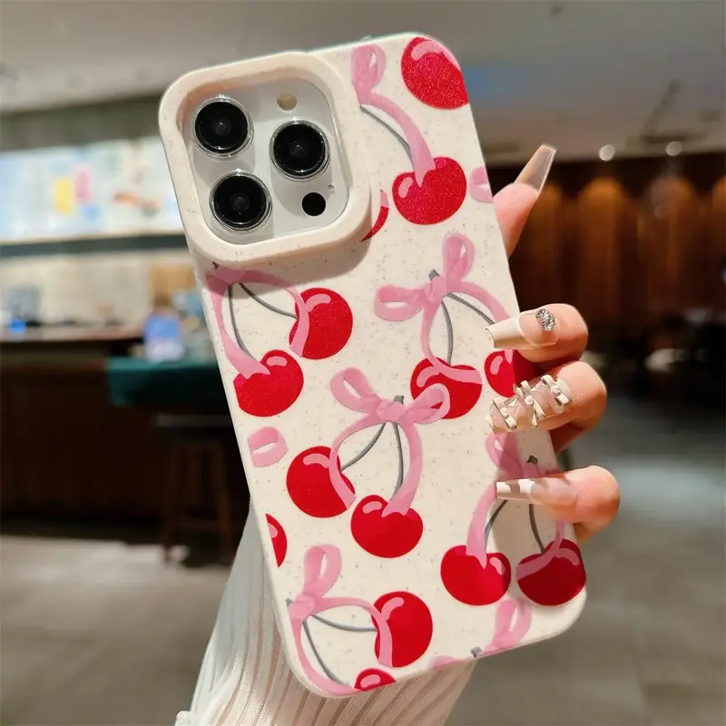 Fall Cherry Bow Pattern Phone Case, Shockproof Phone Protective Cover, Phone Accessories for iPhone Series 16 11 12 13 14 15 ...