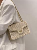 Elegant Faux Pearl Decor Straw Braid Shoulder Bag, Crossbody Purses 2025, Crossbody Chain Bag, Boho Style Crossbody Bags for ...