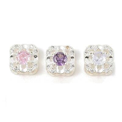 Brass Micro Pave Cubic Zirconia Beads