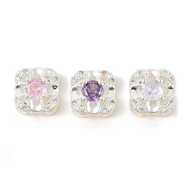 Brass Micro Pave Cubic Zirconia Beads