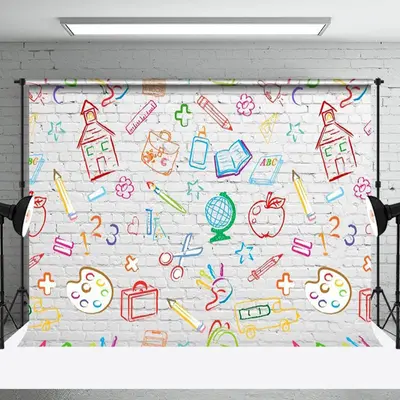 Simple Lines White Brick Wall Back To School Backdrop