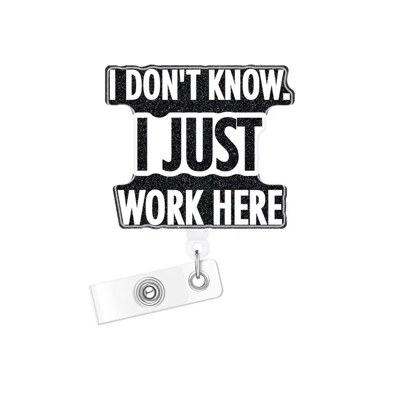 Slogan Graphic Badge Reel, 1 Count Acrylic Bling Retractable Badge Holder for Nurses, Doctors, Students, Workers, Volunteers,...