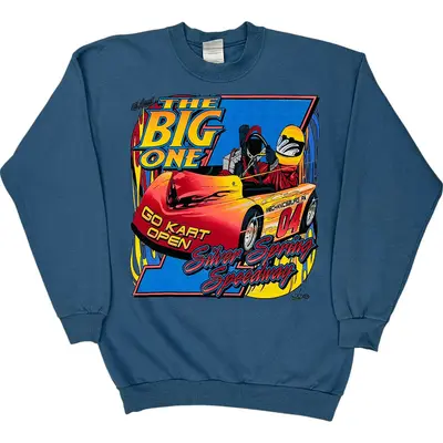 Hanes The Big One Go Kart Open Sweatshirt - Medium - Blue Cotton Blend