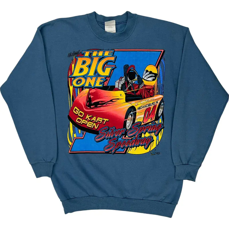 Hanes The Big One Go Kart Open Sweatshirt - Medium - Blue Cotton Blend